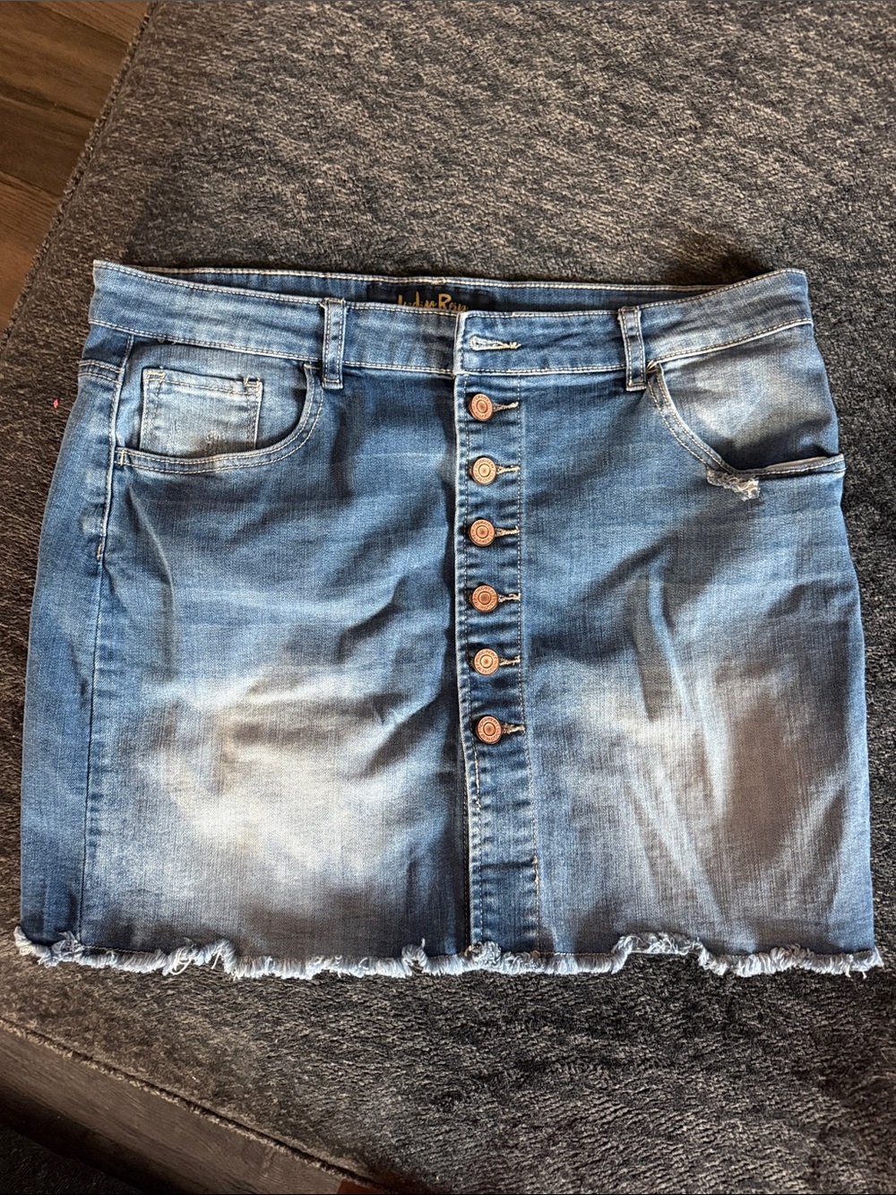 Indigo Rein Blue Faded Button-Front Denim Mini Skirt